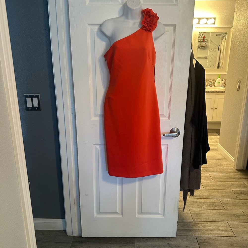 Brand new with tags Eliza J One-Shoulder orange Dress with Floral Accent